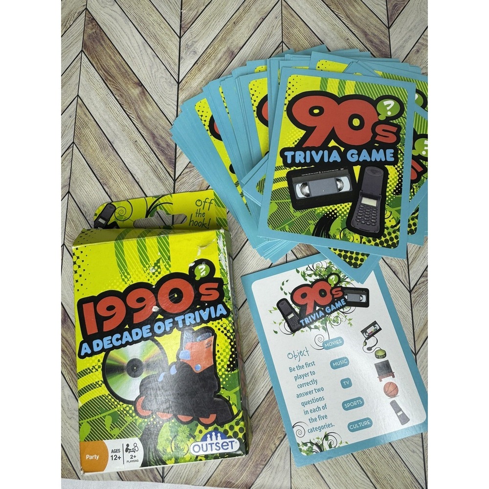1990s A Decade of Trivia Game Green 71 Cards Pop Culture Retro Outset Media 90s
